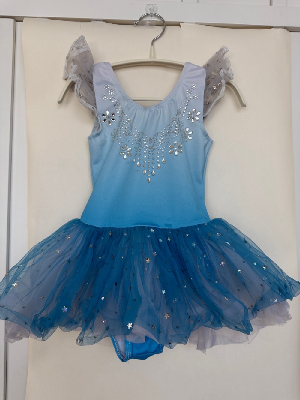 Sparkling Blue Girls Ballet Tutu Dress with Star Tulle